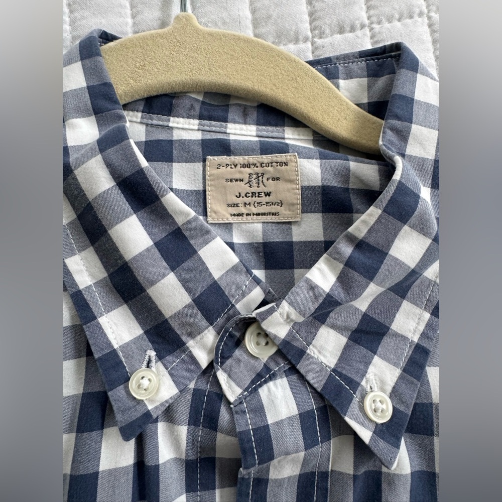 J Crew checkered Oxford button down M blue & white